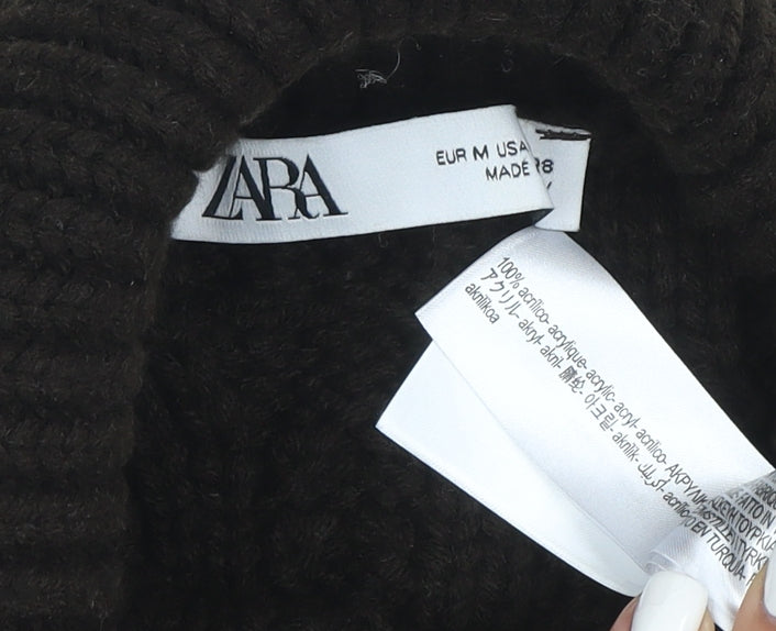 Zara Womens Brown Cable-Knit Sleeveless Roll Neck Jumper Vest Size M