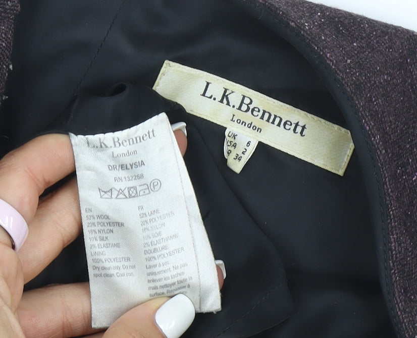L.K. Bennett Women's Brown Wool Blend Ruched Sheath Dress Size 6