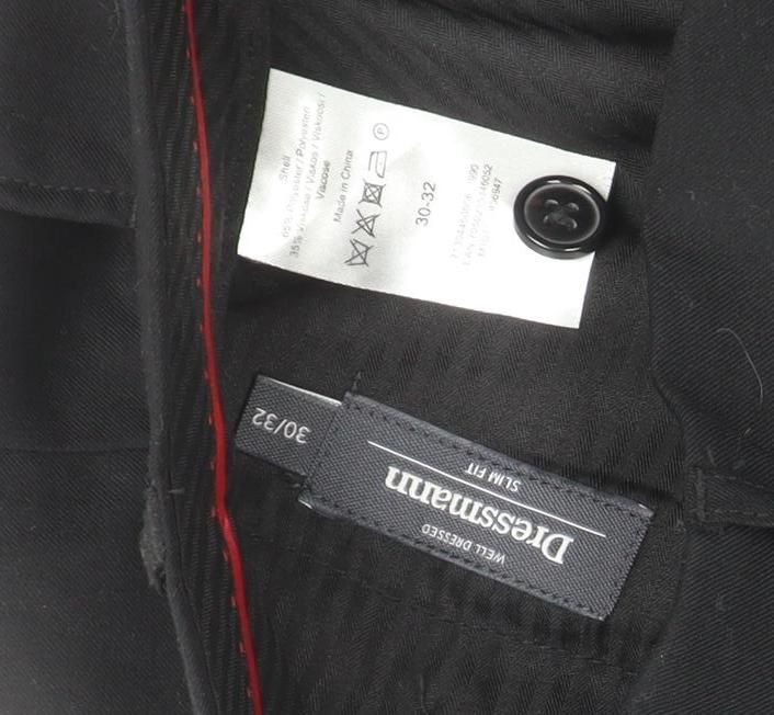 Dressmann Slim Fit Black Dress Pants 30x32 Unisex Adults Trousers
