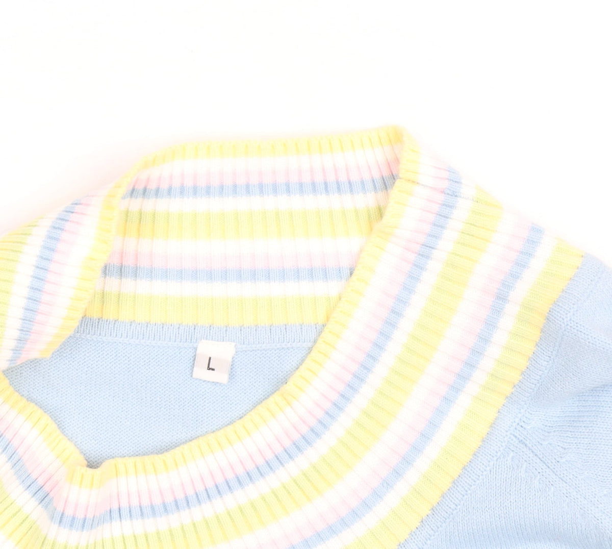 Etam Women Blue Striped High Neck Cotton Knit Jumper L