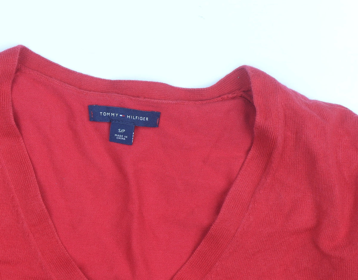 Tommy Hilfiger Women's Red V-Neck Cotton Jumper Size S