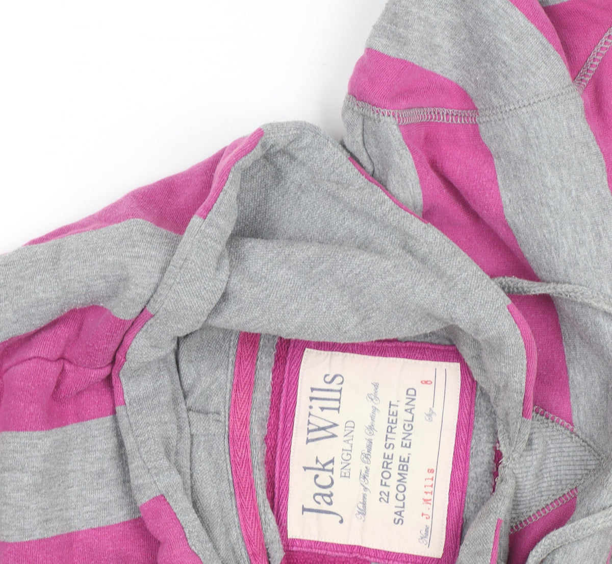 Jack Wills Womens Grey Pink Stripe Pullover Hoodie Size 8 Cotton Blend