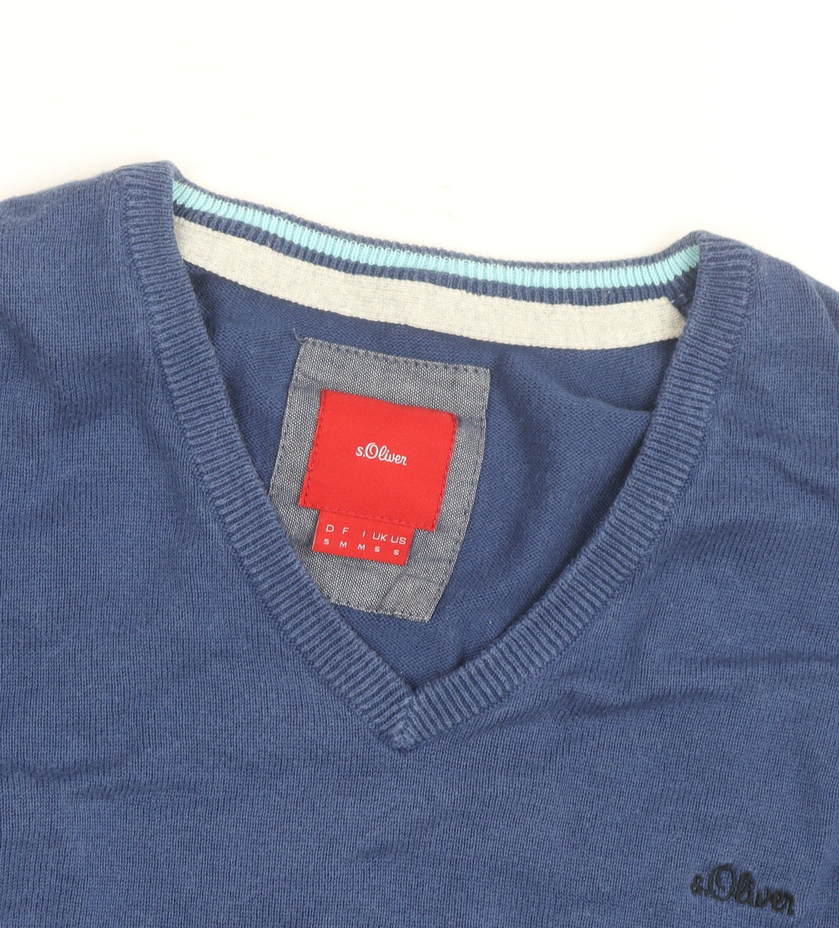s.Oliver Men's Blue V-Neck Cotton Jumper Size M Classic Knitwear