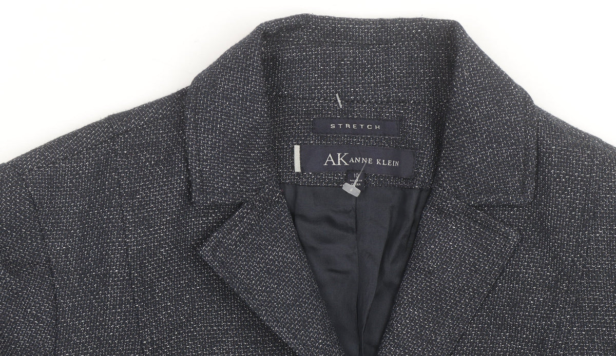 Anne Klein Women Grey Tweed Single-Breasted Blazer Size 10