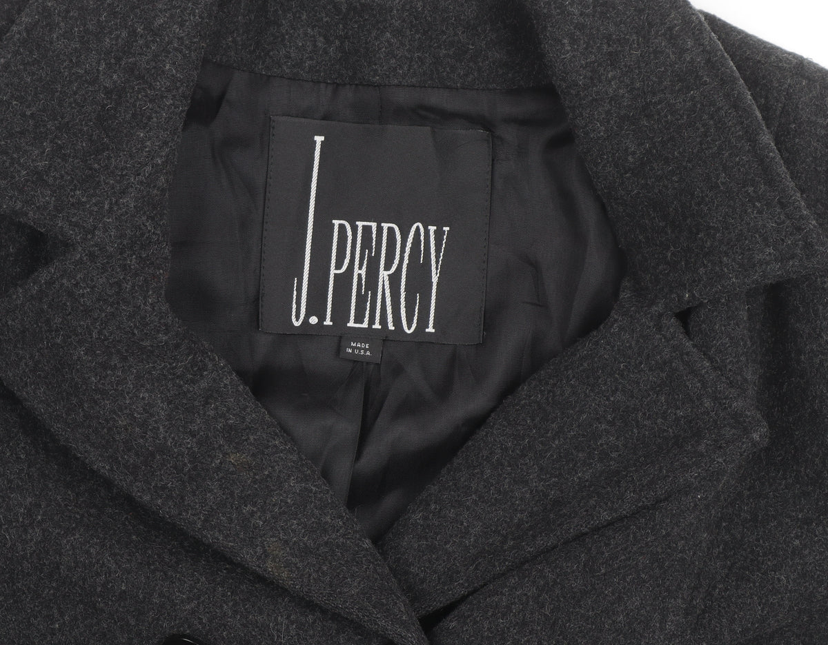 J. Percy Men's Grey Wool Pea Coat Size 42 Regular Fit Winter