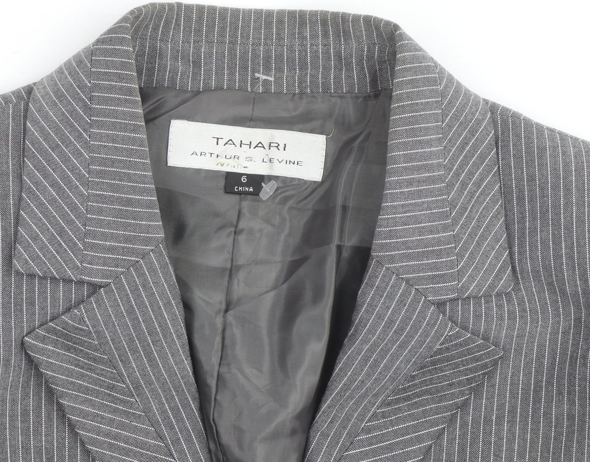Tahari Arthur S. Levine Womens Grey Pinstripe Blazer Size 10
