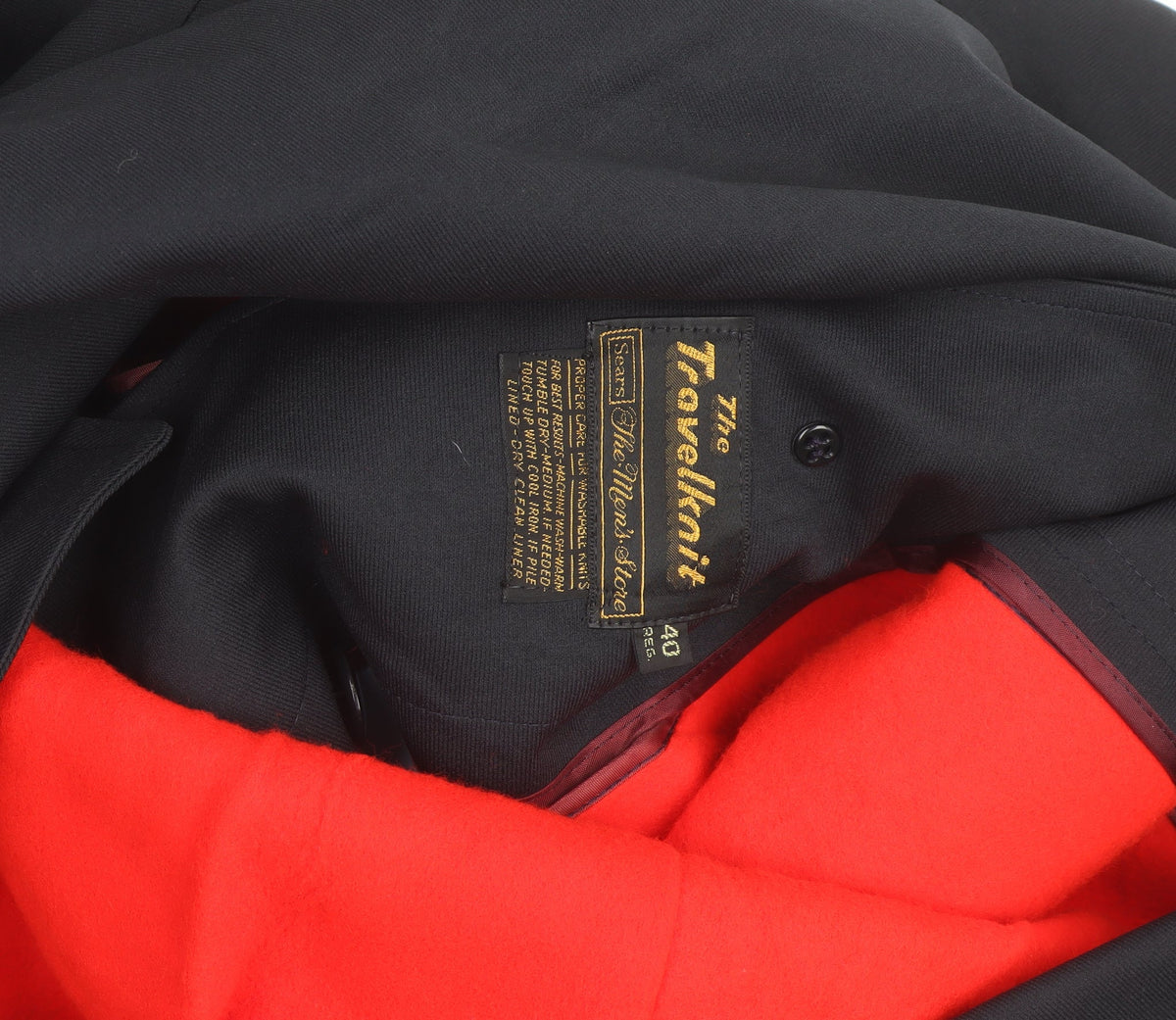 Sears Men’s Black Wool Blend Long Overcoat Size 40 Regular Vintage