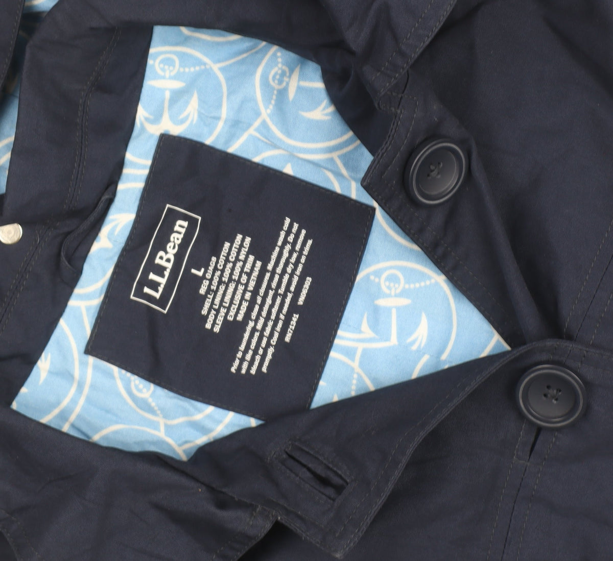 L.L. Bean Men's Blue Hooded Rain Coat Size L Cotton Nylon Waterproof