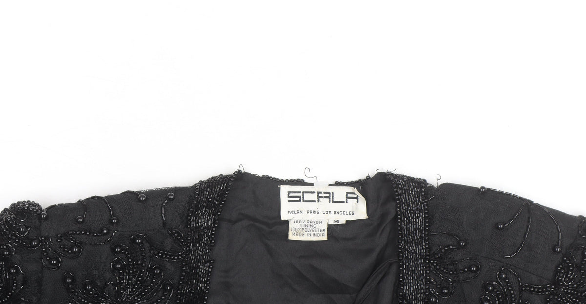 Scala Women’s Black Beaded Cropped Evening Blouse Size M