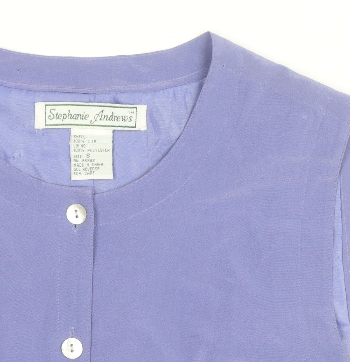 Stephanie Andrews Women's Purple Silk Sleeveless Button Blouse Size S