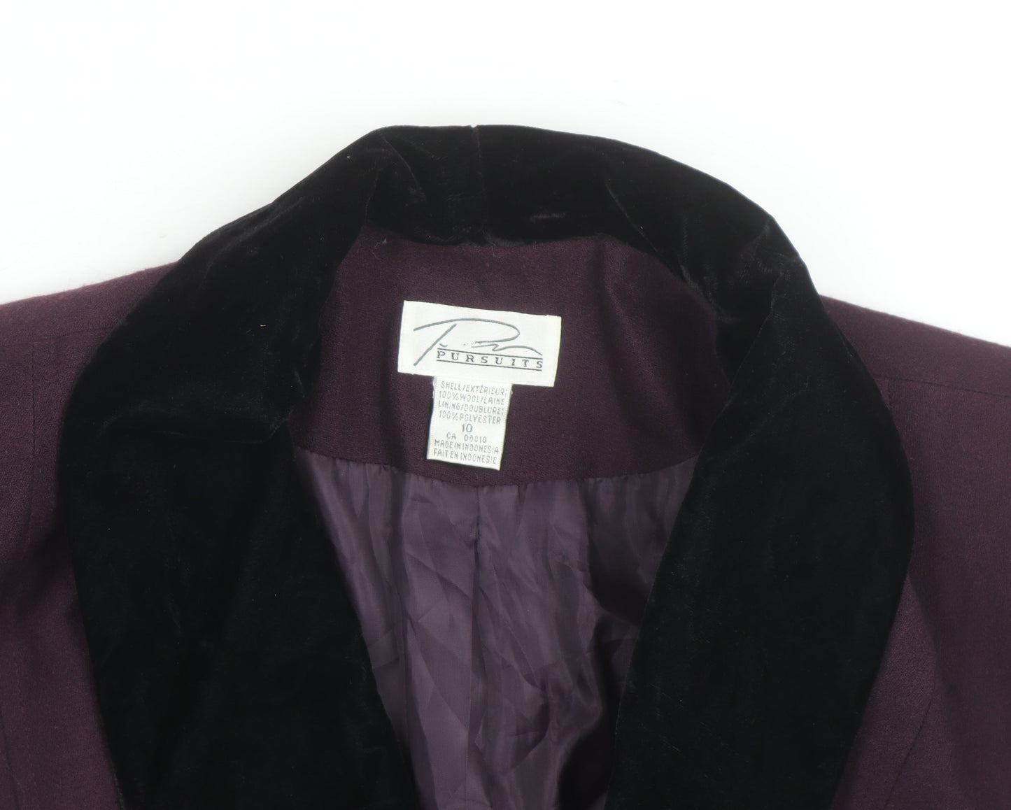Pursuits Womens Purple Velvet Collar Blazer Jacket Size 12