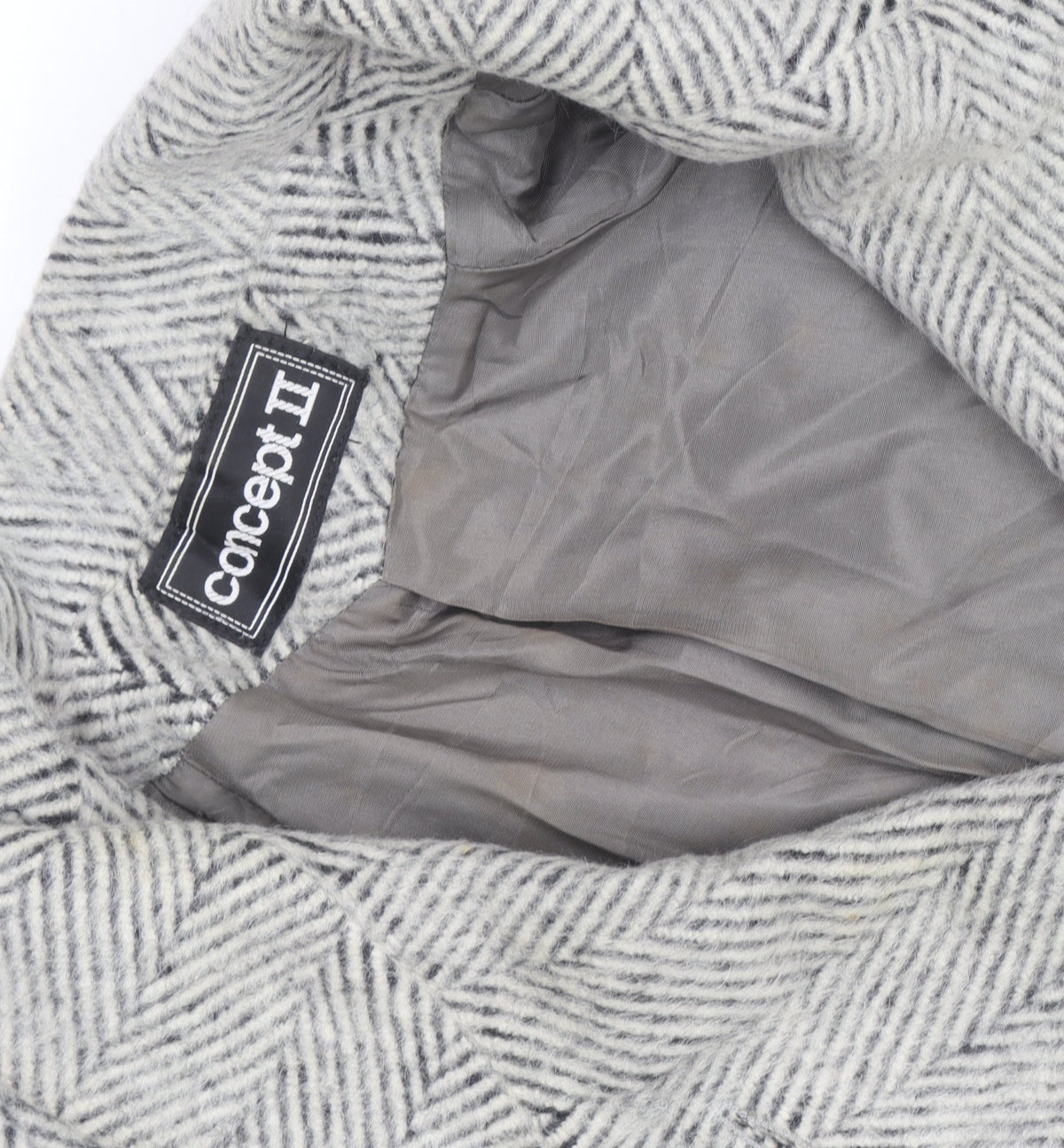 Concept II Women's Grey Wool Herringbone Long Overcoat Size 8