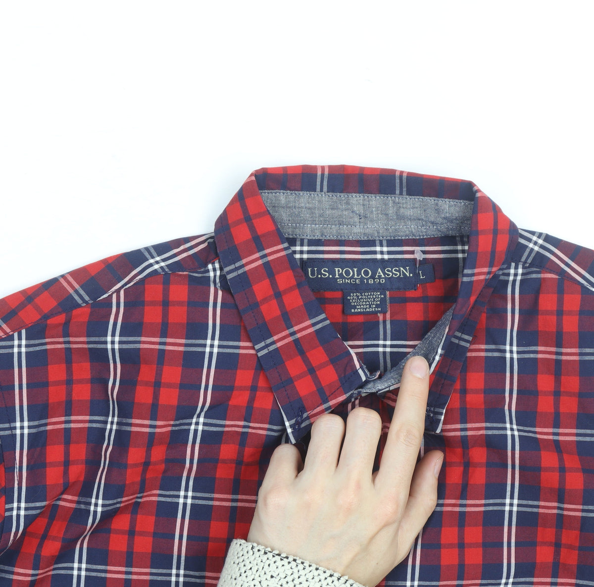 U.S. Polo Assn. Men's Red Plaid Button-Down Cotton Shirt L