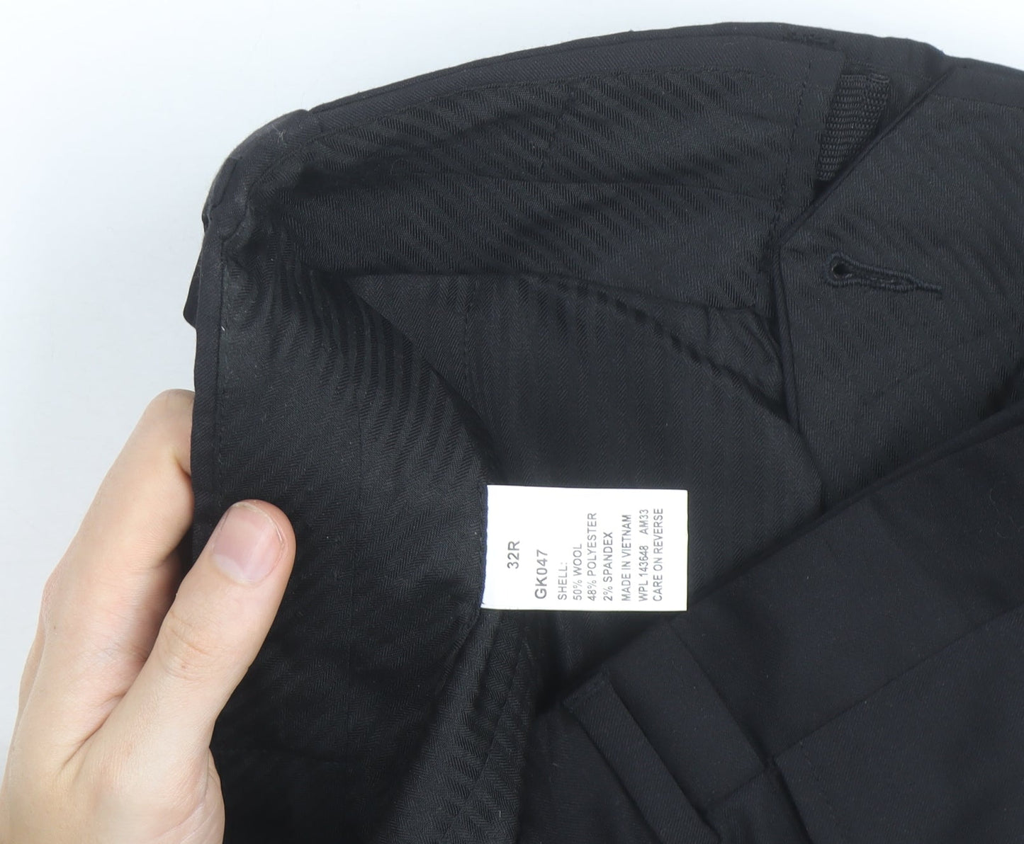 Men’s Black Wool Blend 32R Pleated Formal Dress Trousers