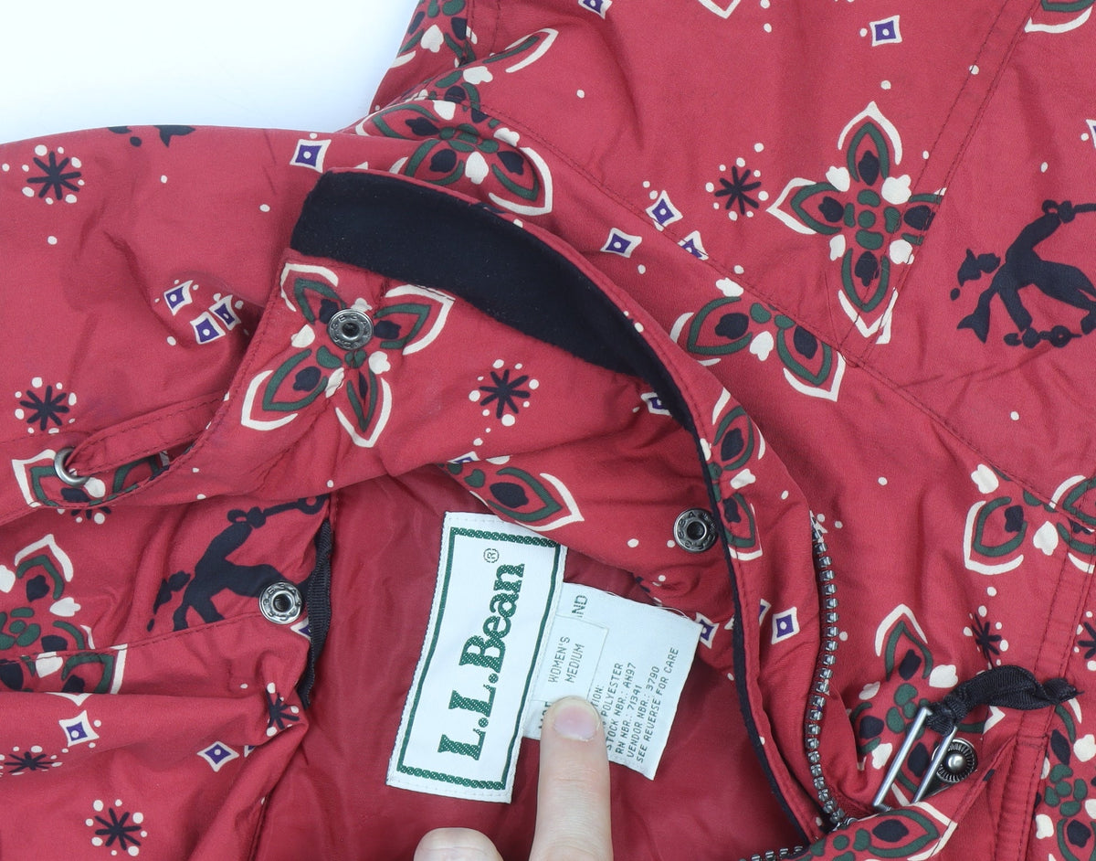 L.L. Bean Women's Red Floral Anorak Jacket Hooded Medium