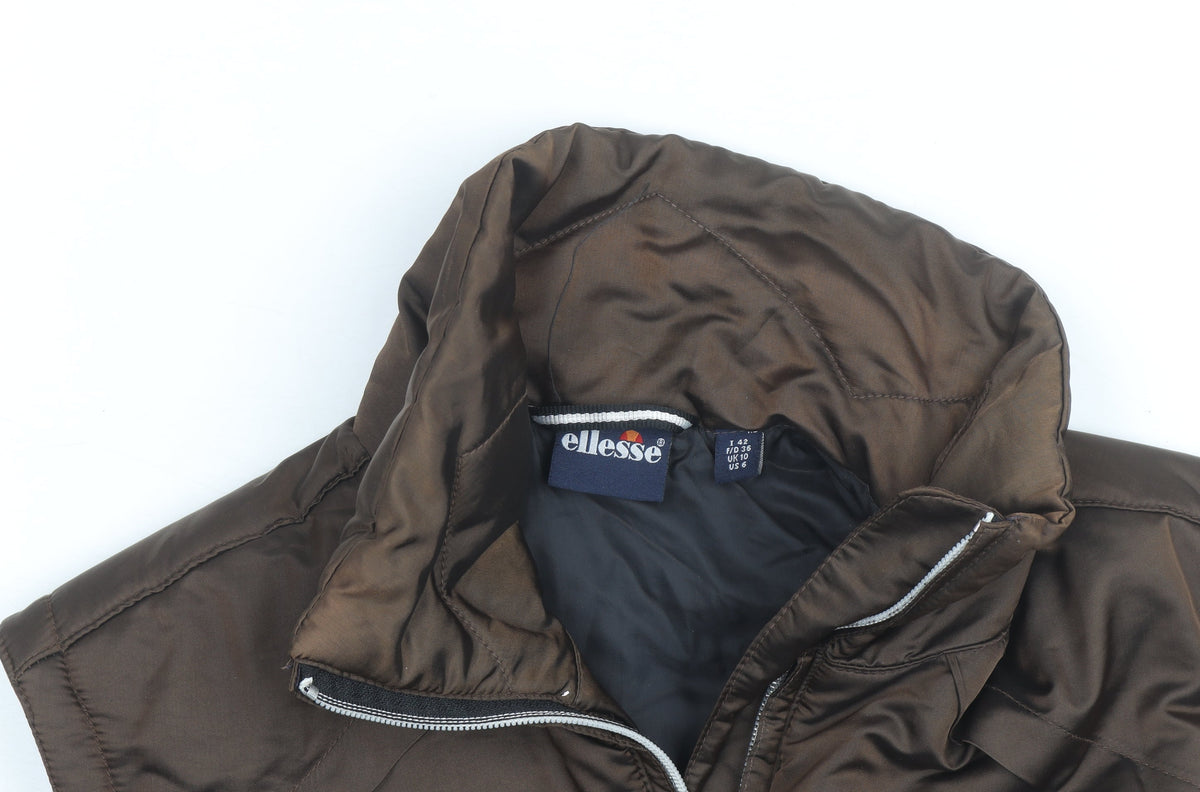 Ellesse Womens Brown Puffer Waistcoat Size 10 Sleeveless Zip Vest