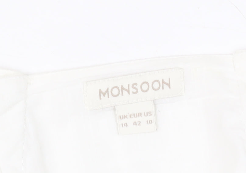 Monsoon Women Ivory Beaded Floral A-Line Skirt Size 14