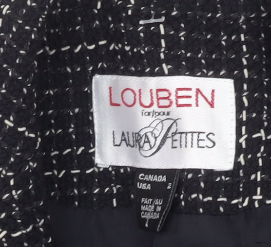 Louben Laura Petites Black Tweed Wool Blend Single-Breasted Blazer Size 6P