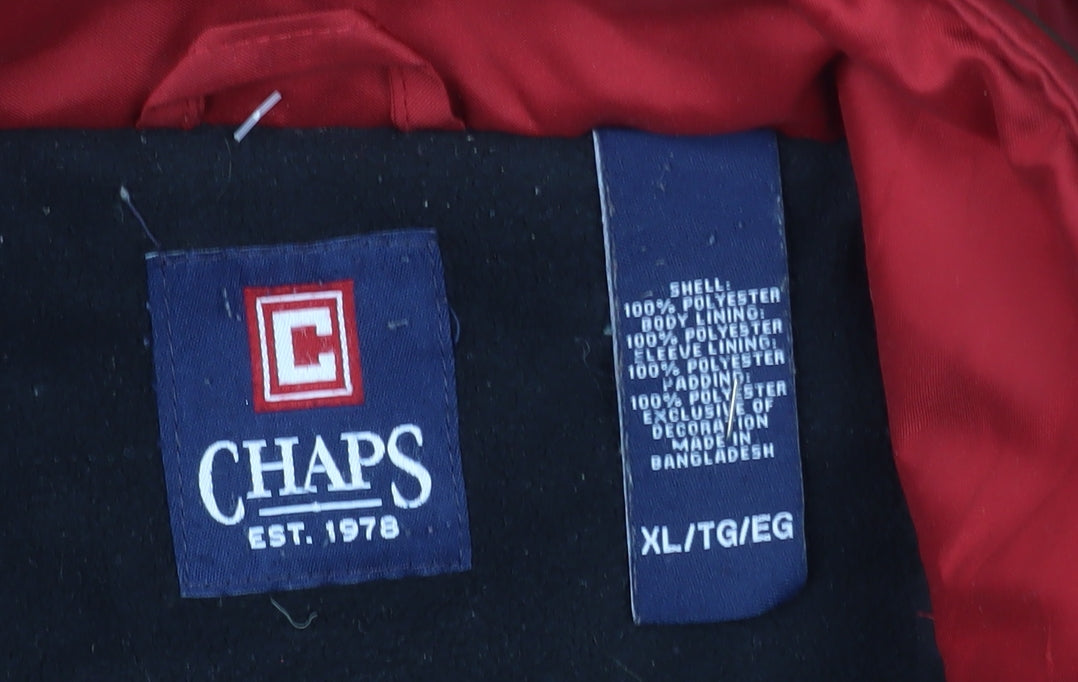 CHAPS Men’s Red Hooded Puffer Jacket XL Polyester Full Zip