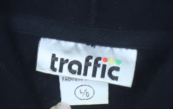 Traffic Women Black Full Zip Hooded Sweatshirt L Polyester