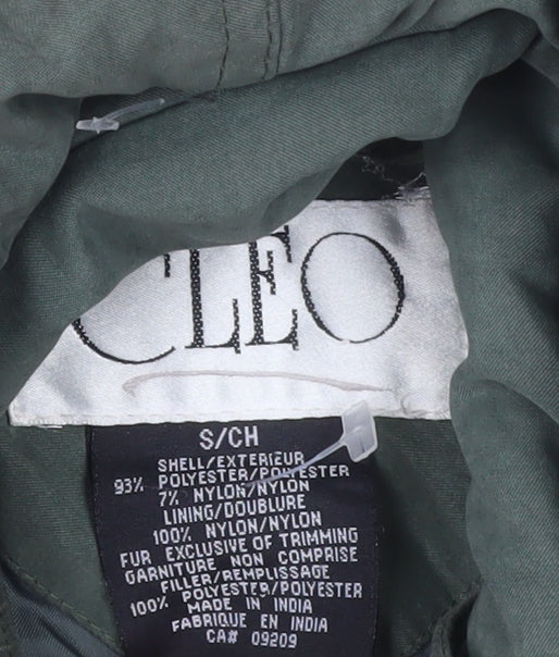 Cleo Women’s Green Faux Fur Trim Hooded Parka Jacket S