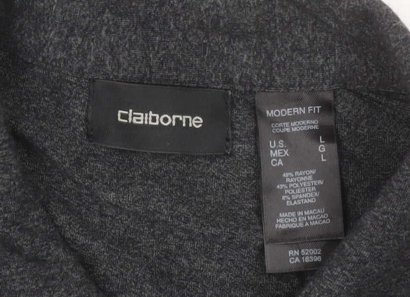 Claiborne Men’s Grey Long Sleeve Slim Fit Button-Up Shirt Size L