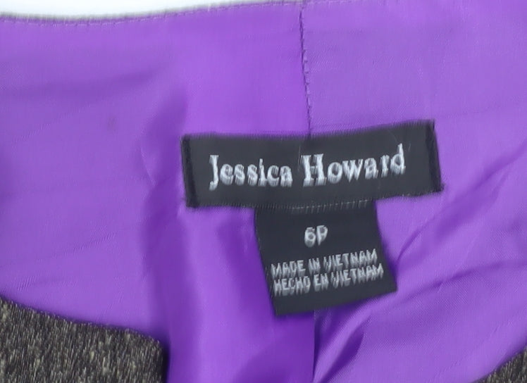 Jessica Howard Women Brown 6 Petite Tweed Cropped Suit Jacket