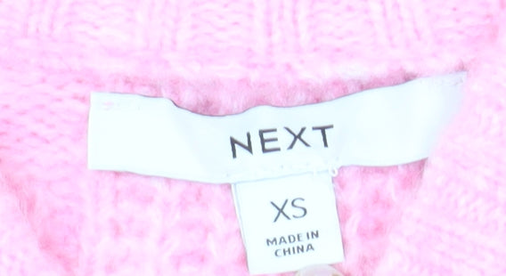 Next Women Pink V-Neck Chunky Knit Pullover Jumper XS