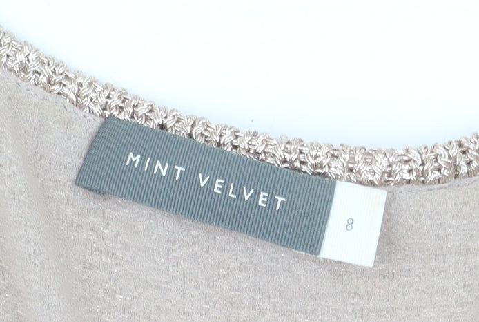 Mint Velvet Women’s Beige V-Neck Long Sleeve Open-Knit Jumper Size 8