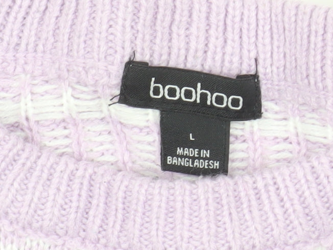 Boohoo Womens Purple Fair Isle Crew Neck Knit Jumper Size L