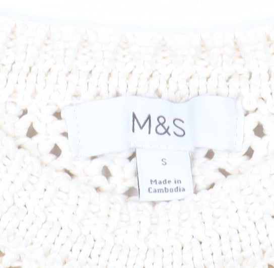 Marks & Spencer Women's Beige Open Knit Cotton Jumper Size S
