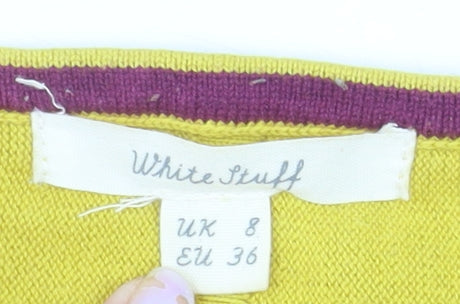 White Stuff Women Yellow Cotton Blend Long Sleeve Pullover Jumper UK 8