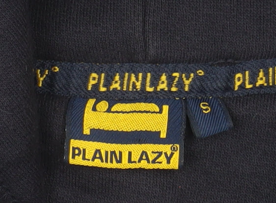 Plain Lazy Mens Black Pullover Hoodie S Graphic Logo Cotton Blend
