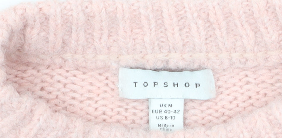 Topshop Women Pink Chunky Knit Crew Neck Jumper Size M