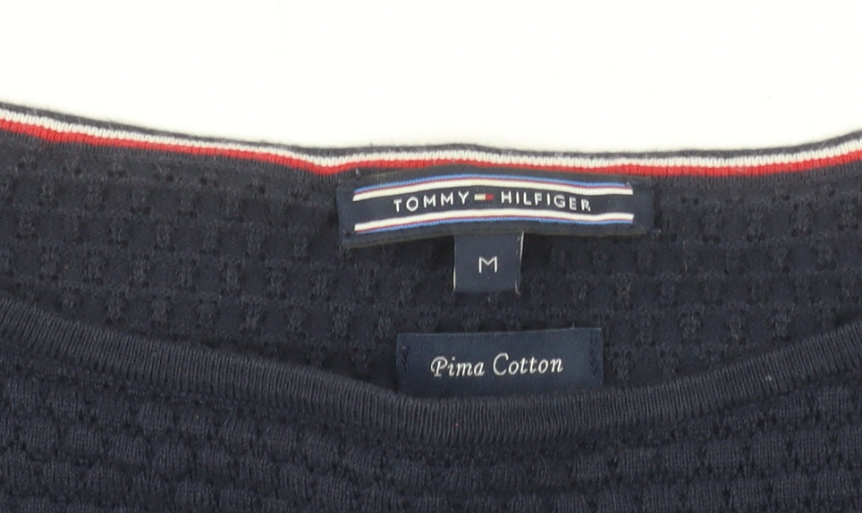 Tommy Hilfiger Women's Blue 3/4 Sleeve Pima Cotton Boat Neck Jumper M