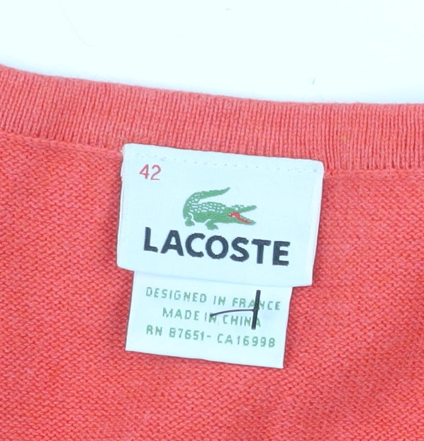 Lacoste Womens Orange V-Neck Cotton Cashmere Jumper Size 14