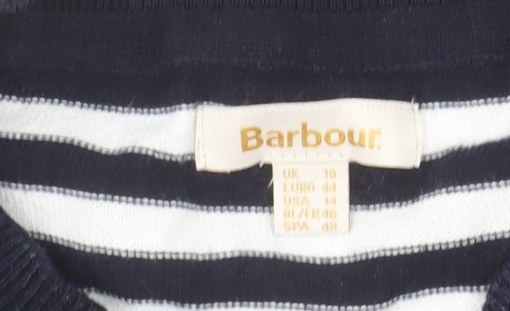 Barbour Women's Blue Striped Cotton Crew Neck Jumper Size 18