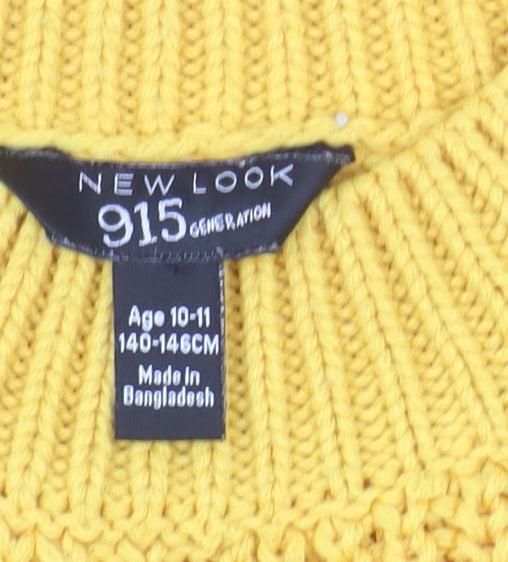 New Look 915 Girls Yellow Acrylic Knit Pullover Jumper Age 10-11 Years