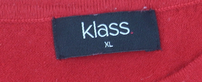 Klass Women's Red Rhinestone Crew Neck Knit Jumper XL