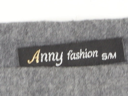 Anny Fashion Women Grey Rhinestone Boat Neck Knit Jumper Size S