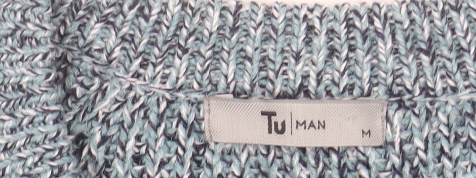 Tu Men Blue Chunky Knit Acrylic Crew Neck Pullover Jumper M