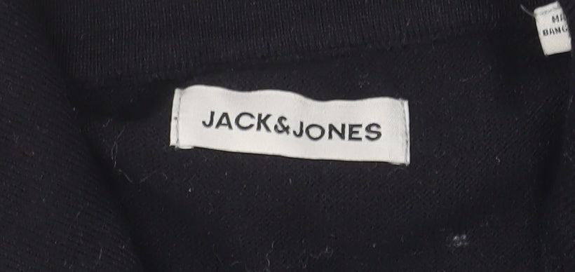 Jack & Jones Men's Black Half Zip High Neck Cotton Blend Jumper M