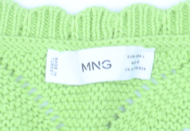 Mango Women Green V-Neck Short Sleeve Knit Cardigan Size L