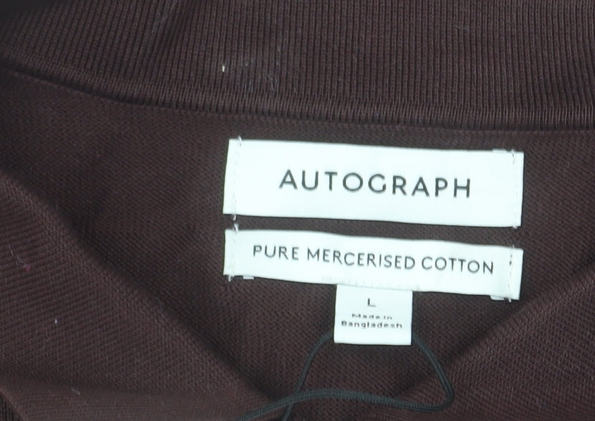 Marks & Spencer Men Brown L 1/2 Zip Cotton Jumper