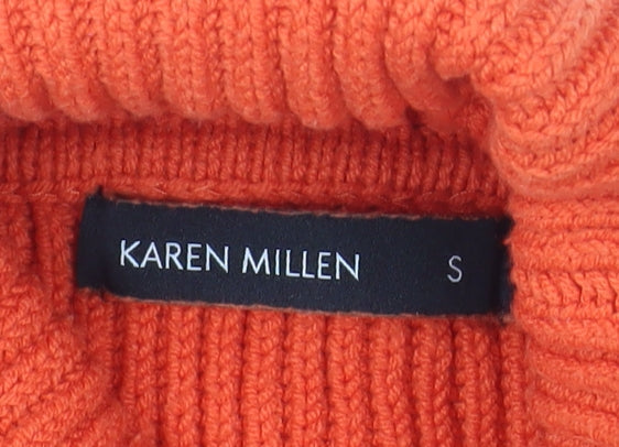 Karen Millen Women's Orange Wool Blend Roll Neck Ribbed Jumper Size S