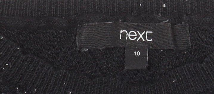 Next Womens Black Crew Neck Puff Sleeve Knit Jumper Size 10