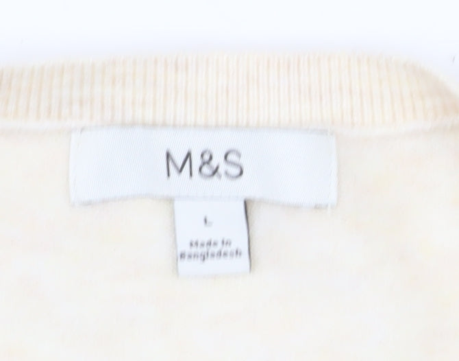 Marks & Spencer Women Beige L Cardigan Crew Neck Wool Blend