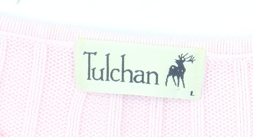 Tulchan Women Pink Cotton V-Neck Cable Knit Jumper Size L