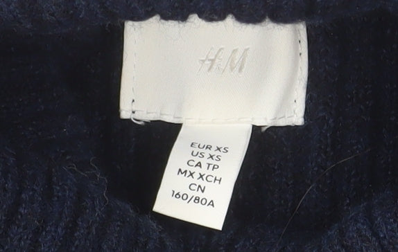 H&M Women’s Blue Roll Neck Ribbed Knit Pullover Jumper XS