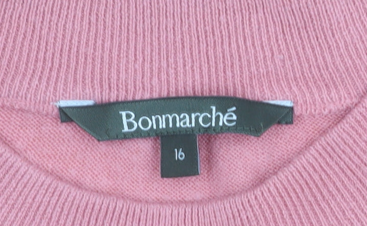 Bonmarché Women's Pink Mock Neck Long Sleeve Acrylic Jumper Size 16